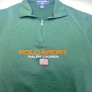 Vintage Polo Sport by Ralph Lauren 1/4 Zip sweatshirt w/ pockets  MEDIUM 90's